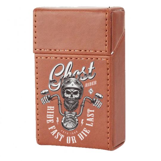 Etui En Cuir Paquet De Cigarette Marron Biker