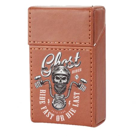 Etui En Cuir Paquet De Cigarette Marron Biker