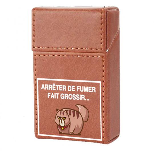 Etui En Cuir Paquet De Cigarette Marron Humour Chat