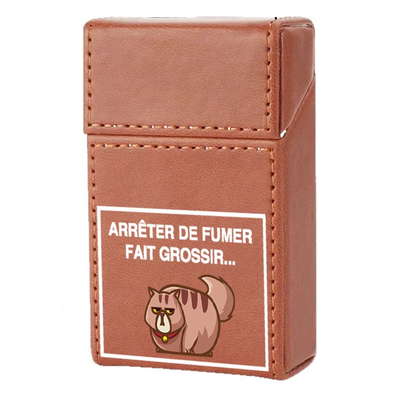 Etui En Cuir Paquet De Cigarette Marron Humour Chat