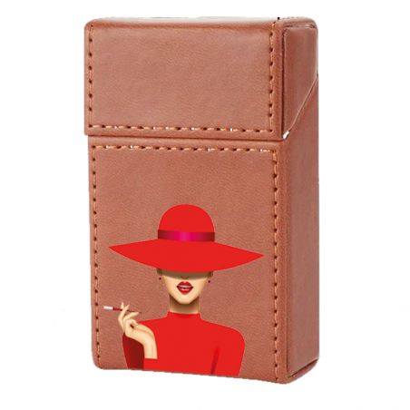 Etui En Cuir Paquet De Cigarette Marron Lady Rouge