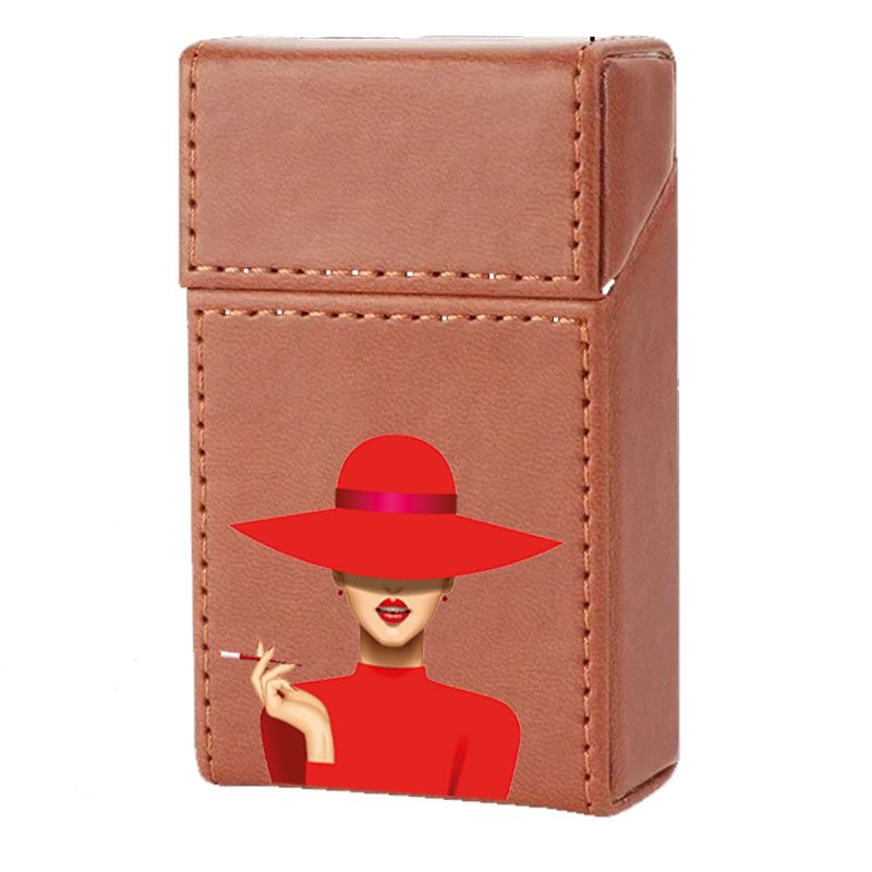 Etui En Cuir Paquet De Cigarette Marron Lady Rouge