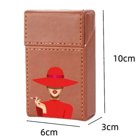 Etui En Cuir Paquet De Cigarette Marron Lady Rouge