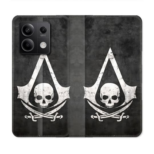 Housse Cuir Portefeuille Pour Xiaomi Redmi Note 13 Pro 5G Assassin Creed Tete Mort