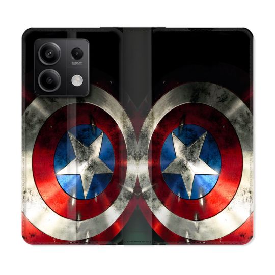 Housse Cuir Portefeuille Pour Xiaomi Redmi Note 13 Pro 5G Captain America Bouclier