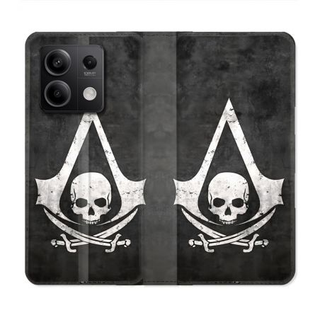 Housse Cuir Portefeuille Pour Xiaomi Redmi Note 13 5G Assassin Creed Tete Mort