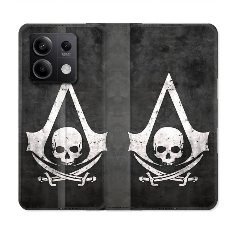 Housse Cuir Portefeuille Pour Xiaomi Redmi Note 13 5G Assassin Creed Tete Mort