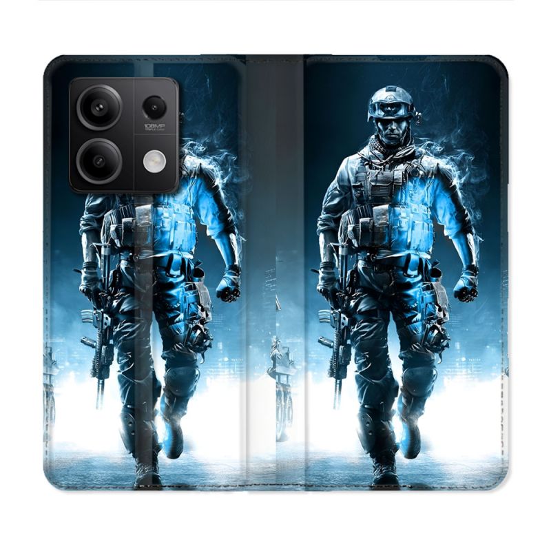 Housse Cuir Portefeuille Pour Xiaomi Redmi Note 13 5G Call Of Duty Guerrier