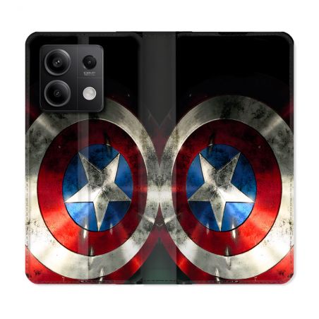 Housse Cuir Portefeuille Pour Xiaomi Redmi Note 13 5G Captain America Bouclier