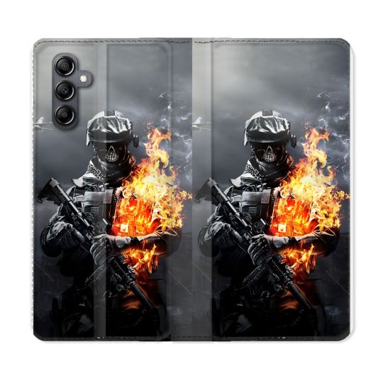Housse Cuir Portefeuille Pour Samsung Galaxy A05S Call Of Duty Squelette