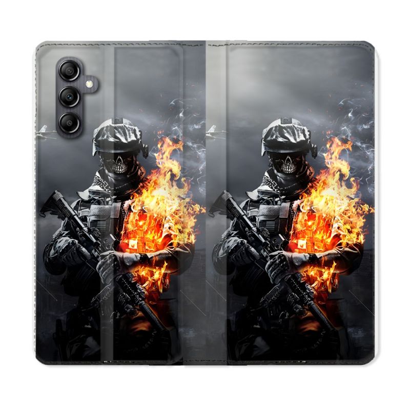 Housse Cuir Portefeuille Pour Samsung Galaxy A05S Call Of Duty Squelette