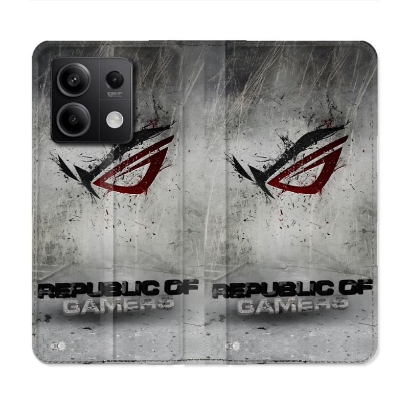 Housse Cuir Portefeuille Pour Xiaomi Redmi Note 13 5G ROG Gris