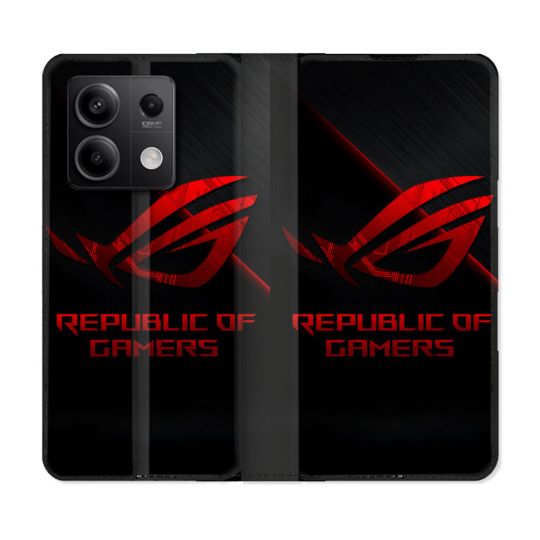 Housse Cuir Portefeuille Pour Xiaomi Redmi Note 13 5G ROG Rouge