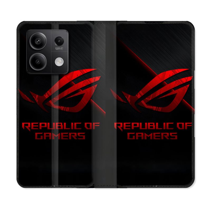 Housse Cuir Portefeuille Pour Xiaomi Redmi Note 13 5G ROG Rouge