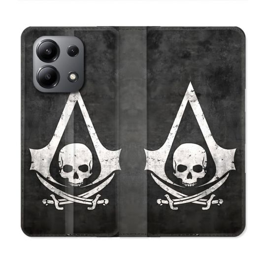 Housse Cuir Portefeuille Pour Xiaomi Redmi Note 13 4G Assassin Creed Tete Mort