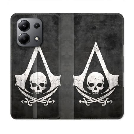 Housse Cuir Portefeuille Pour Xiaomi Redmi Note 13 4G Assassin Creed Tete Mort