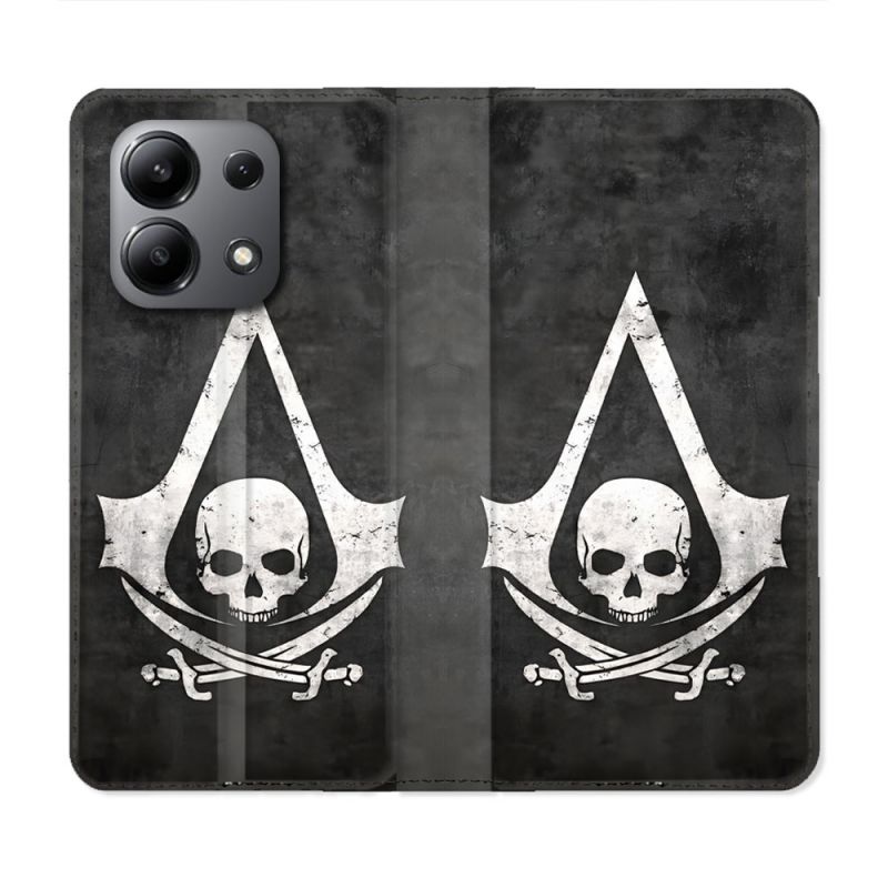 Housse Cuir Portefeuille Pour Xiaomi Redmi Note 13 4G Assassin Creed Tete Mort