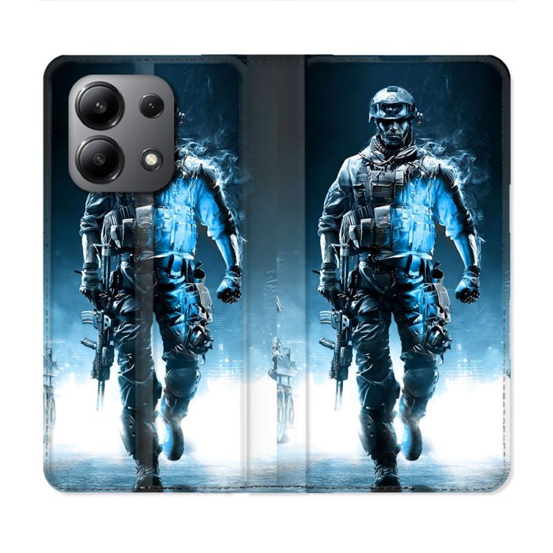 Housse Cuir Portefeuille Pour Xiaomi Redmi Note 13 4G Call Of Duty Guerrier