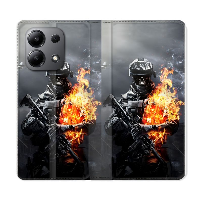 Housse Cuir Portefeuille Pour Xiaomi Redmi Note 13 4G Call Of Duty Squelette