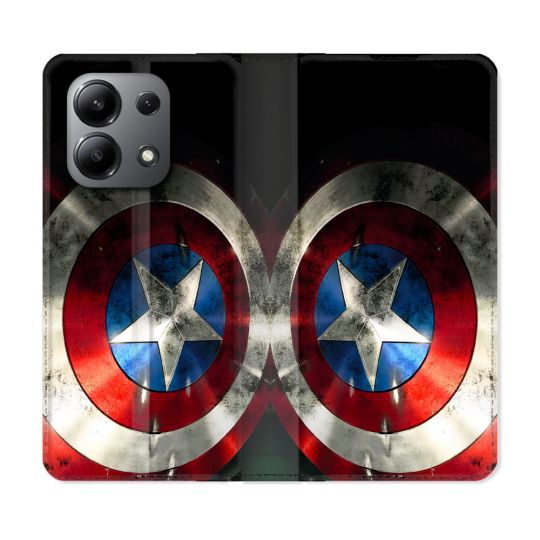 Housse Cuir Portefeuille Pour Xiaomi Redmi Note 13 4G Captain America Bouclier