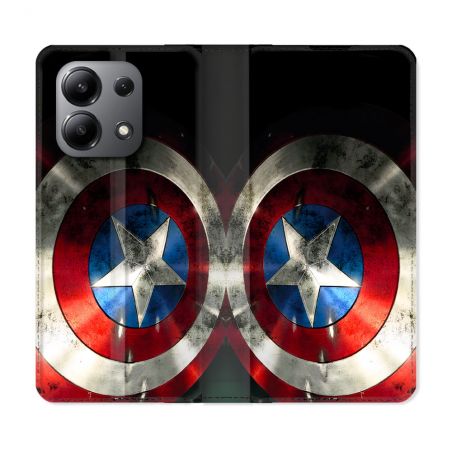Housse Cuir Portefeuille Pour Xiaomi Redmi Note 13 4G Captain America Bouclier