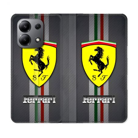 Housse Cuir Portefeuille Pour Xiaomi Redmi Note 13 4G Ferrari Carbone