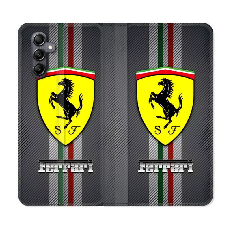 Housse Cuir Portefeuille Pour Samsung Galaxy A15 4G / 5G Ferrari Carbone