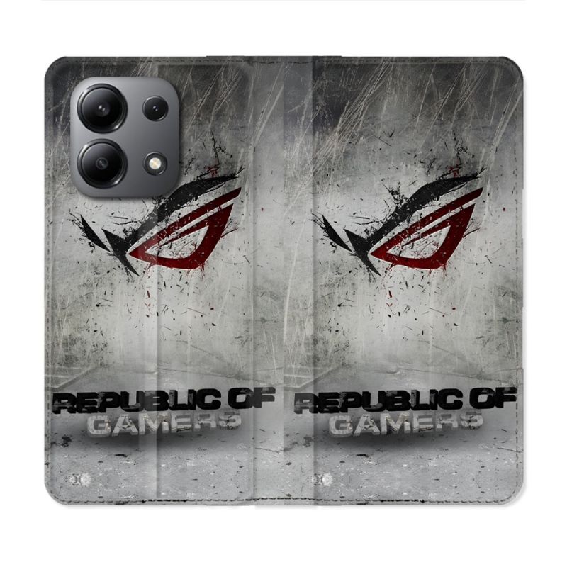 Housse Cuir Portefeuille Pour Xiaomi Redmi Note 13 4G ROG Gris