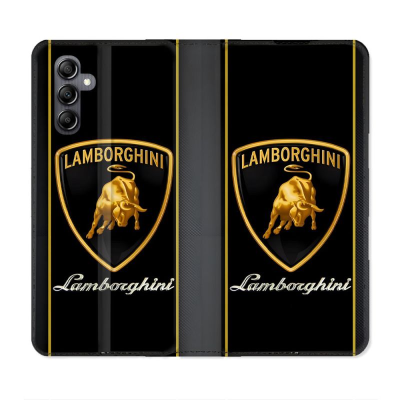 Housse Cuir Portefeuille Pour Samsung Galaxy A15 4G / 5G Lamborghini Carbone