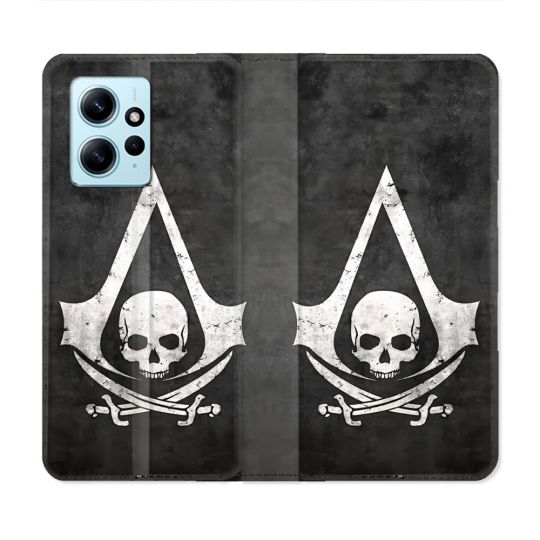 Housse Cuir Portefeuille Pour Xiaomi Redmi Note 12 4G Assassin Creed Tete Mort