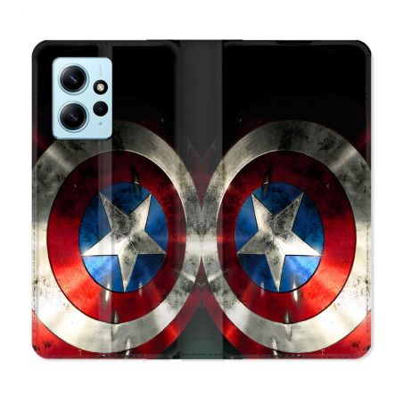 Housse Cuir Portefeuille Pour Xiaomi Redmi Note 12 4G Captain America Bouclier
