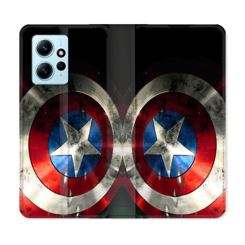 Housse Cuir Portefeuille Pour Xiaomi Redmi Note 12 4G Captain America Bouclier