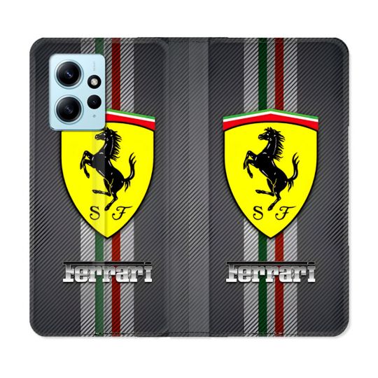Housse Cuir Portefeuille Pour Xiaomi Redmi Note 12 4G Ferrari Carbone