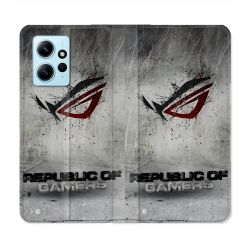 Housse Cuir Portefeuille Pour Xiaomi Redmi Note 12 4G ROG Gris