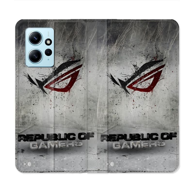 Housse Cuir Portefeuille Pour Xiaomi Redmi Note 12 4G ROG Gris