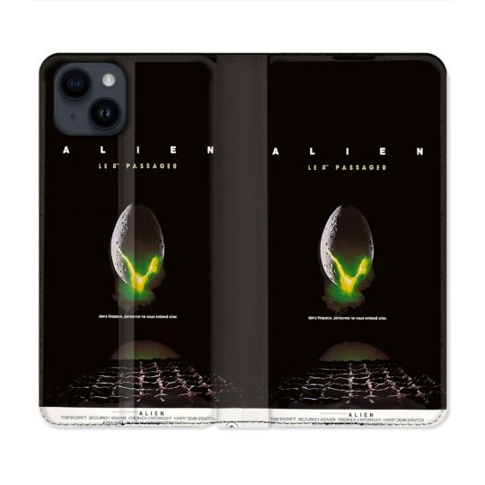 Housse Cuir Portefeuille Pour Iphone 15 (6.1) Alien Affiche