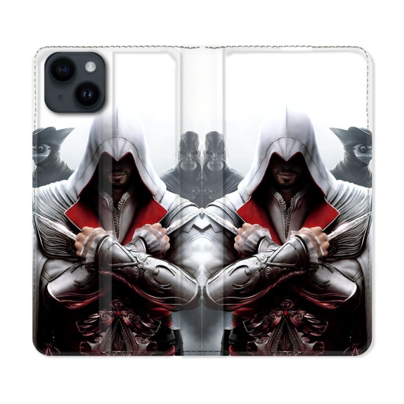 Housse Cuir Portefeuille Pour Iphone 15 (6.1) Assassin Creed Mask