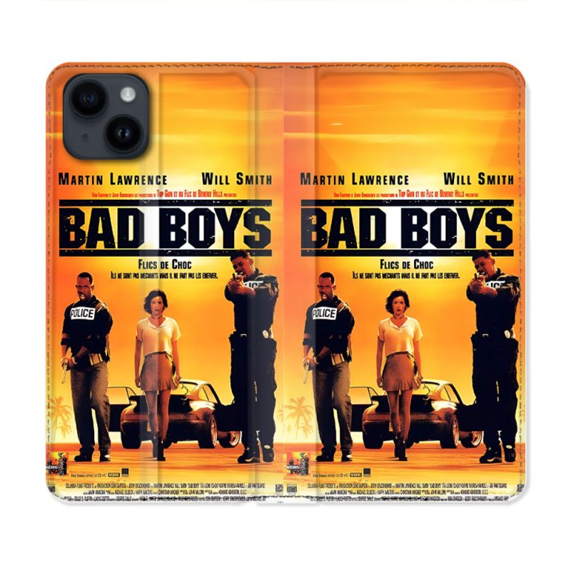 Housse Cuir Portefeuille Pour Iphone 15 (6.1) Bad Boys Affiche