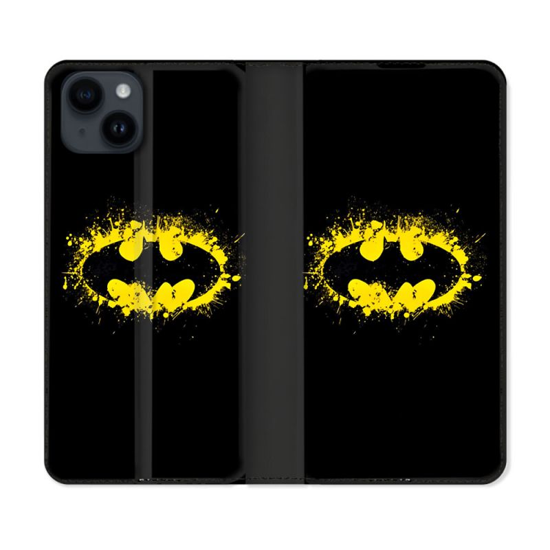 Housse Cuir Portefeuille Pour Iphone 15 (6.1) Batman Logo