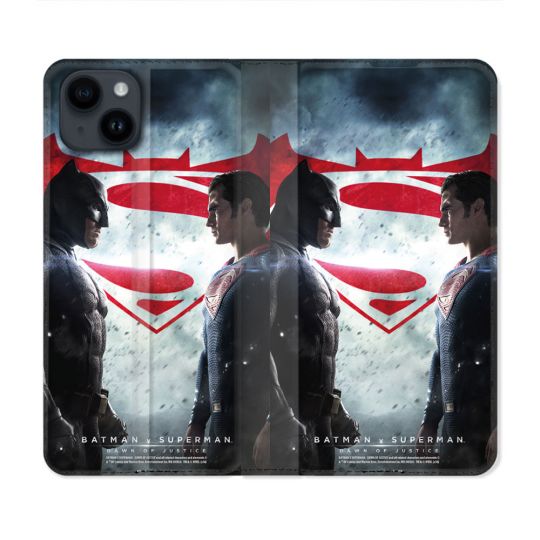 Housse Cuir Portefeuille Pour Iphone 15 (6.1) Batman VS Superman