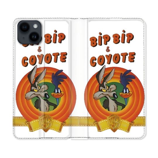 Housse Cuir Portefeuille Pour Iphone 15 (6.1) Bip Bip Coyote