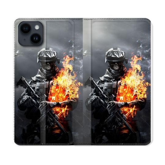 Housse Cuir Portefeuille Pour Iphone 15 (6.1) Call Of Duty Squelette