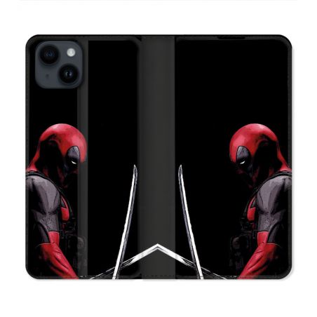 Housse Cuir Portefeuille Pour Iphone 15 (6.1) Deadpool Epee