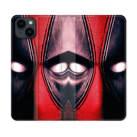 Housse Cuir Portefeuille Pour Iphone 15 (6.1) Deadpool Yeux