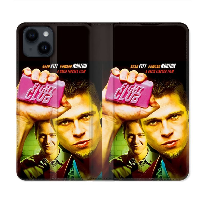 Housse Cuir Portefeuille Pour Iphone 15 (6.1) Fight Club Affiche