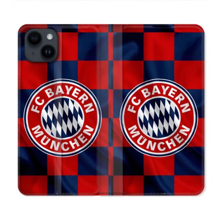 Housse Cuir Portefeuille Pour Iphone 15 (6.1) Foot Bayern Munich Carreaux