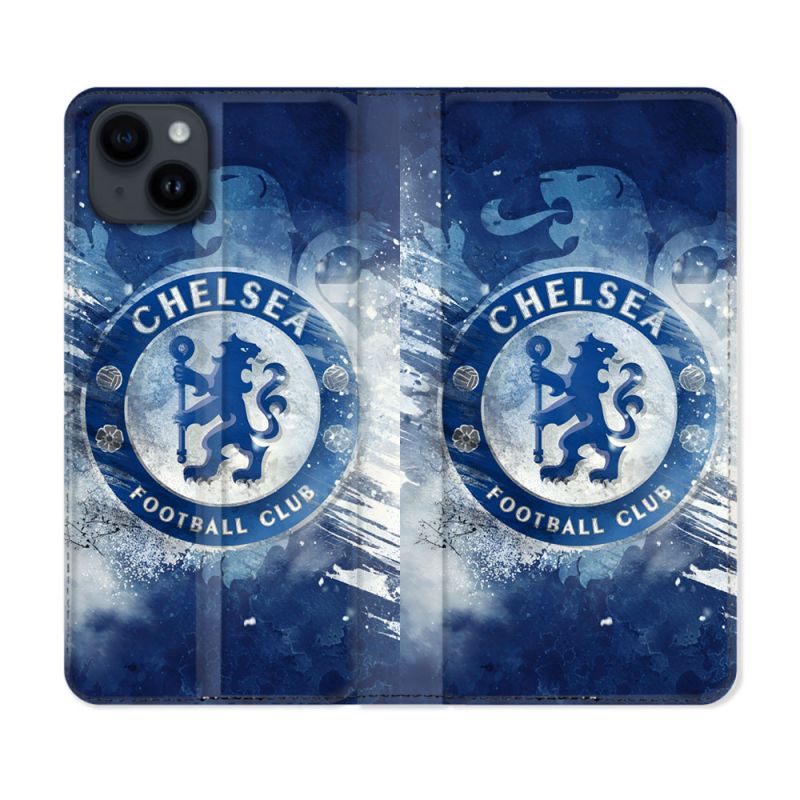 Housse Cuir Portefeuille Pour Iphone 15 (6.1) Foot Chelsea