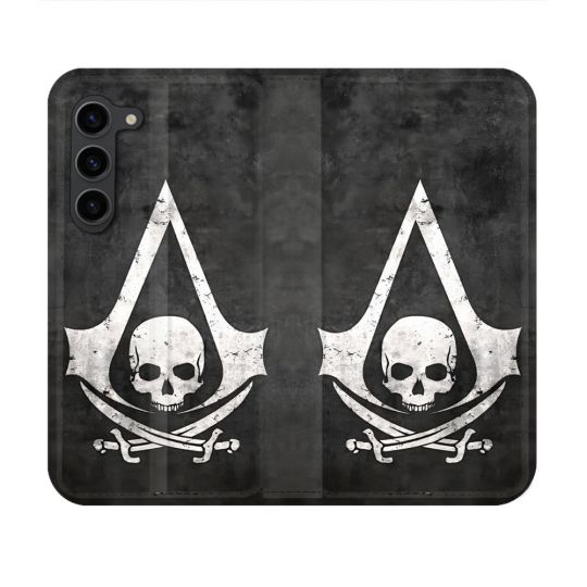 Housse Cuir Portefeuille Pour Samsung Galaxy S23 Assassin Creed Tete Mort