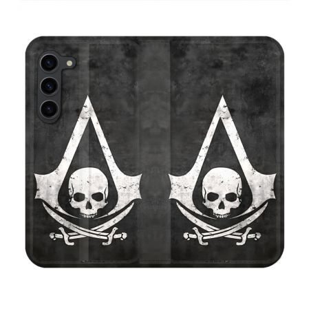 Housse Cuir Portefeuille Pour Samsung Galaxy S23 Assassin Creed Tete Mort