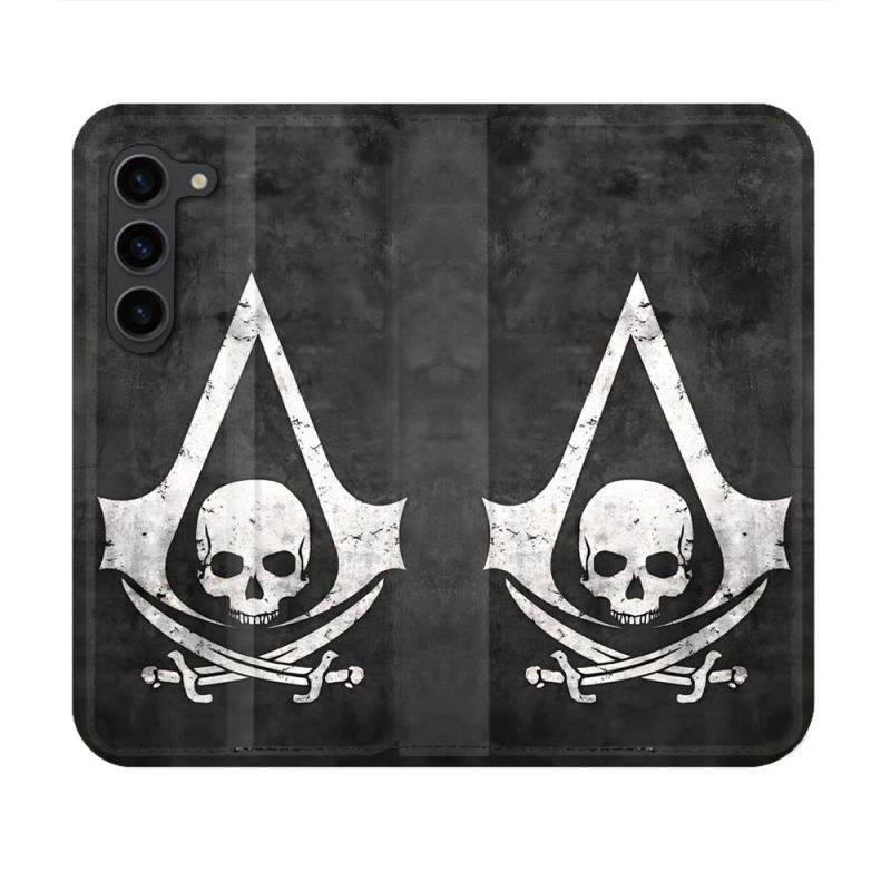 Housse Cuir Portefeuille Pour Samsung Galaxy S23 Assassin Creed Tete Mort